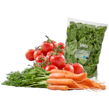 Bospeen per bos,
cocktail tomaten
schaal à 500 gram
of spinazie zak à 450 gram